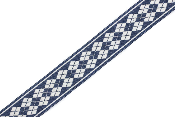 22 mm Blue Baklava Embroidered Jacquard Ribbon Trim (0.86 inches), Woven Border, Upholstery Fabric, Drapery Ribbon Trim Costume Design BKV