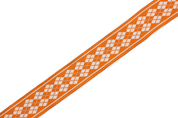 22 mm Orange Baklava Embroidered Jacquard Ribbon Trim (0.86 inches), Woven Border, Upholstery Fabric, Drapery Ribbon Trim Costume Design BKV