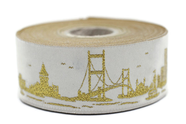35 mm Istanbul Embroidered Jacquard Ribbon (1.37 inches), Woven Border, Upholstery Fabric, Drapery Ribbon Trim Costume Design 35079