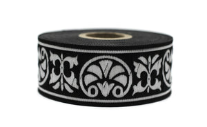 35mm Palm Trees Black and Silver Jacquard Ribbon 1.37 inch | Embroidered Trim | Fabric Tapestry for Embellishment Craft Home Decor 35058