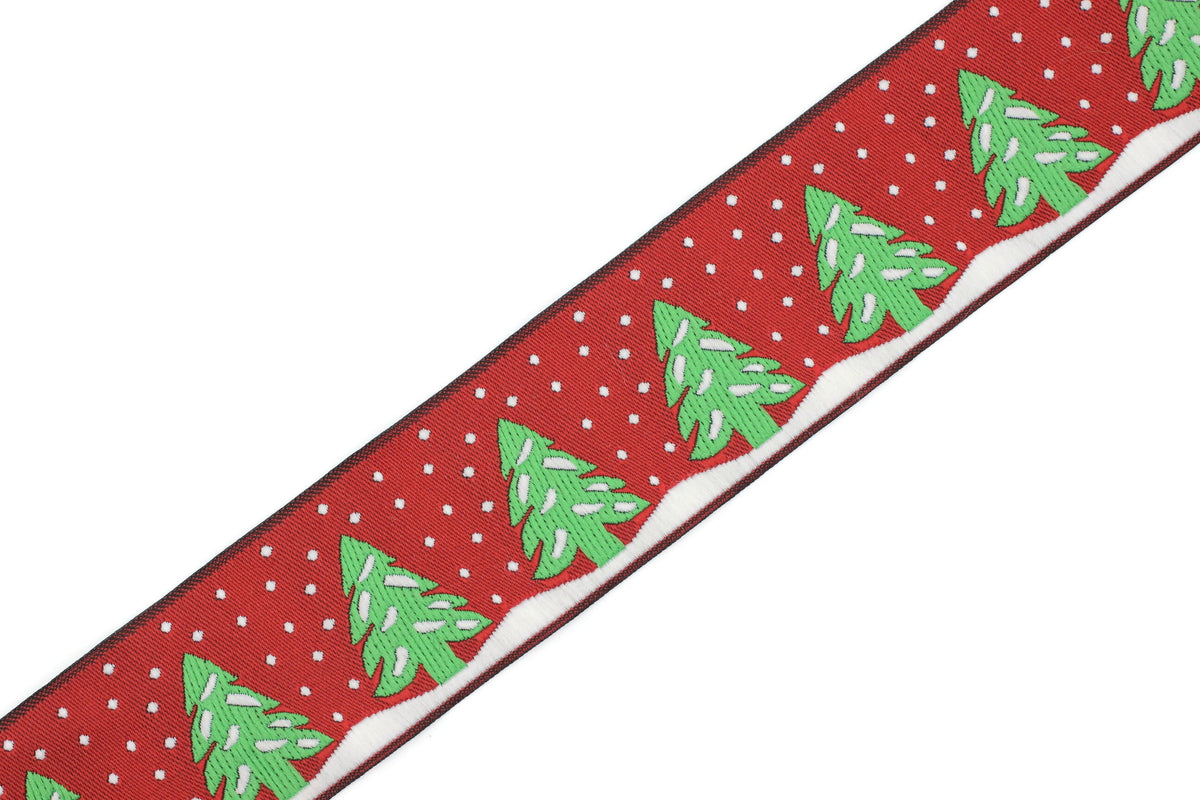 35 mm Christmas jacquard ribbons 1.37 inches, pine tree embroidered tr ...