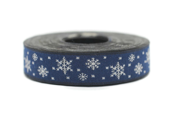 16 mm Blue Snowflake Jacquard trim (0.62 inches), Vintage Ribbon, Decorative Craft Ribbon, Jacquard ribbon, Christmas Ribbon Trim 16481
