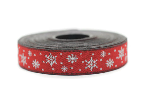 16 mm Red Snowflake Jacquard trim (0.62 inches), Vintage Ribbon, Decorative Craft Ribbon, Christmas Ribbon Trim, jacquard ribbons 16481