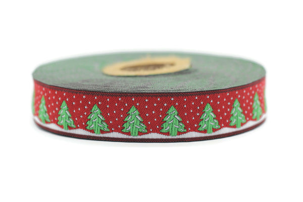 16 mm Christmas jacquard ribbons, 0.62 inches, pine tree  embroidered trim, Christmas  trim, Christmas  jacquards, border, 16482