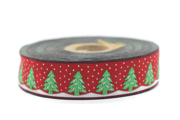 22 mm Christmas jacquard ribbons 0.86 inches, pine tree embroidered trim, Christmas trim, Christmas jacquards, Christmas border, 22482