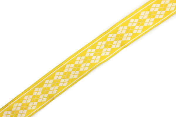 22 mm Yellow Baklava Embroidered Jacquard Ribbon Trim (0.86 inches), Woven Border, Upholstery Fabric, Drapery Ribbon Trim Costume Design BKV