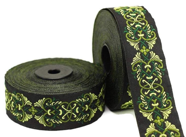 35 mm Celtic Knot Green jacquard Ribbons (1.37 inches)  ribbon trim,  jacquard trim, craft supplies, collar supply, trim, 35976