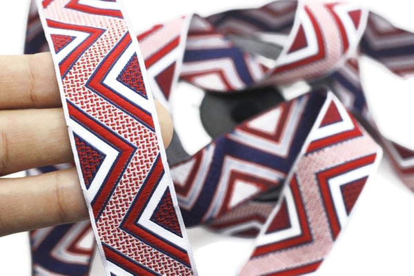 25 mm Red Chevron Jacquard ribbon, 0.98 inch, Decorative ribbon, Craft Ribbon, Jacquard trim, Geometric ribbon, embroidered ribbon, 25706