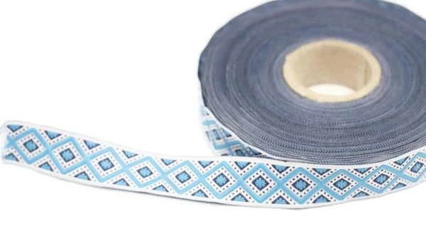 15 mm Blue&Light Blue Triangle Motive Jacquard ribbon, (0.59 inches), jacquard ribbon, triangle ribbon, french ribbon, Jacquard trim, 15693