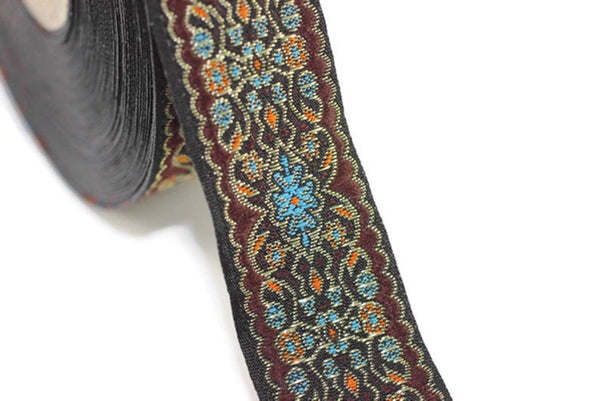 25 mm Blue&Brown Jacquard ribbon (0.98 inches), Decorative Craft Ribbon, Sewing, Jacquard ribbons, Trim, woven ribbons, collar supply, 25939