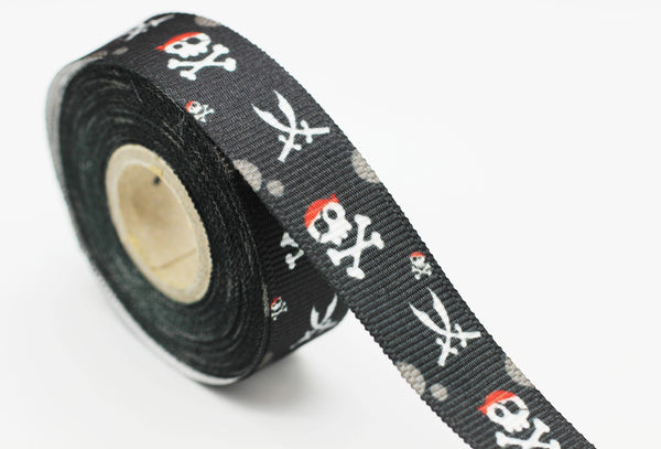 20mm Pirate Black ribbons, Grosgrain ribbons, printed ribbons, collar supplies, Ribbon for skirt, ribbon for pants, ribbon for dress, BLCR