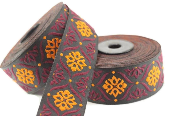 35 mm Red/Orange Mediterranean Ribbon (1.37 inches), Jacquard ribbon, jacquard trim, fabric wide trims, craft supplies, vintage trim, 35973