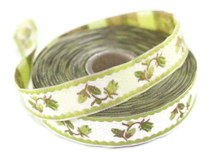 20 mm Green&white floral Jacquard ribbons (0.78 inches), jacquard trim, Decorative Craft Ribbon, Sewing trim, trim, embroidered ribbon