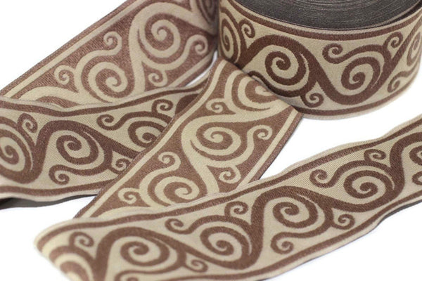 50 mm Brown Aztec Jacquard trim (1.96 inches), vintage Ribbon, Decorative Craft Ribbon, Sewing trim, Jacquard ribbon