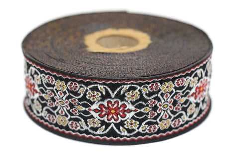 35 mm black&red yuzen jacquard ribbon (1.37 inches), jacquard trim, otantic ribbon,  jacquard ribbons, fabric ribbon, vintage trim, 35939