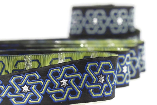 25 mm Stars motive Blue jacquard ribbons (0,98 inches) Fabric trim, jacquard trim, craft supplies, collar supply, jacquard border, 25974