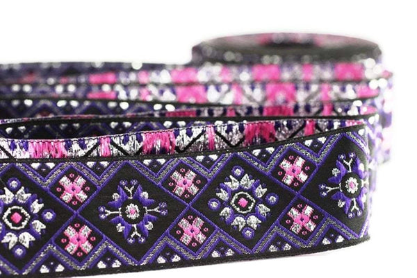 25 mm Purple Geometric Ribbon (0.98 inches), Geometric trim, jacquard trim, craft supplies, vintage trim, jacquard ribbon, 25975