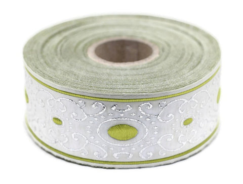 35 mm Green/white authentic Jacquard ribbons (1.37 inches), woven ribbon, authentic ribbon, Sewing, Scroll Jacquard trim, 35805