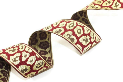 35 mm Leopard Jacquard ribbons (1.37 inches), Cheetah embroidered Jacquard trim, Jacquard ribbons, ribbon trim