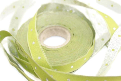 14 mm Green&Silver Flat Motive Jacquard ribbon, (0.55 inches), jacquard ribbon, Flat ribbon, french ribbon, Jacquard trim, ribbon