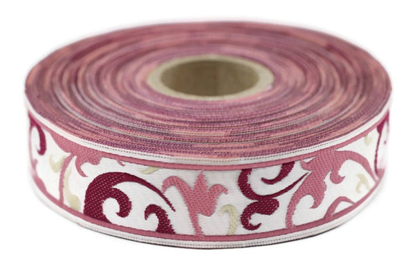 22 mm Pink Jacquard Trims 0.86 inches, Spring Style Jacquard trim, Jacquard ribbons, Spring Embroidered ribbons, Home Decor supply