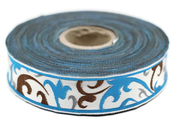 35 mm Blue Jacquard Trims 1.37 inches, Sewing trim, Jacquard ribbons, Spring Embroidered ribbons, Home Decor supply, ribbon trims, 35484