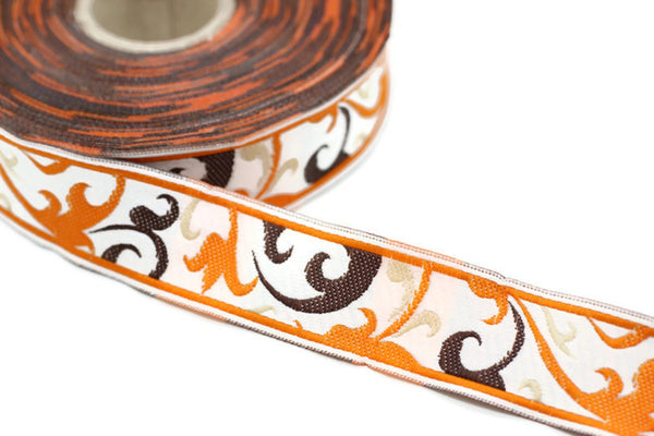 35 mm Orange Jacquard Trims 1.37 inches, Sewing trim, Jacquard ribbons, Spring Embroidered ribbons, Home Decor supply, ribbon trims, 35484