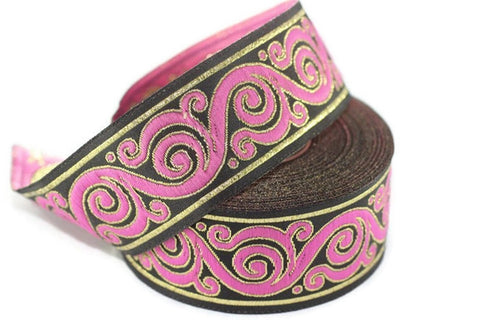 35 mm Pink Scroll Jacquard trim (1.37 inches) -  Native American Jacquard -  ribbon - woven trim - woven jacquard - jacquard ribbons