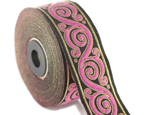 35 mm Pink Scroll Jacquard trim (1.37 inches) -  Native American Jacquard -  ribbon - woven trim - woven jacquard - jacquard ribbons