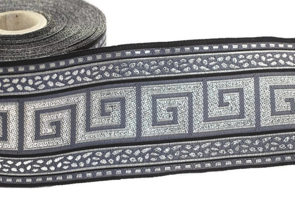 70 mm Grey Maze Jacquard trim (2.75 inches), Vintage Ribbon, Decorative Craft Ribbon, Sewing, Jacquard ribbon, Trim, 70057