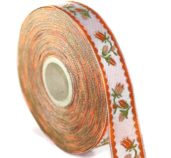 35 mm Orange&white floral Jacquard ribbons (1.37 inches), jacquard trim, Decorative Craft Ribbon, Sewing trim, embroidered ribbon