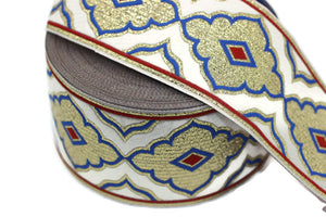 50 mm Blue/White Embroidered ribbon, Jacquard Ribbons (1.96 inch), Jacquard trims, Sewing Trim, Huge Trim, Large ribbon, Ribbon Trims, 50135