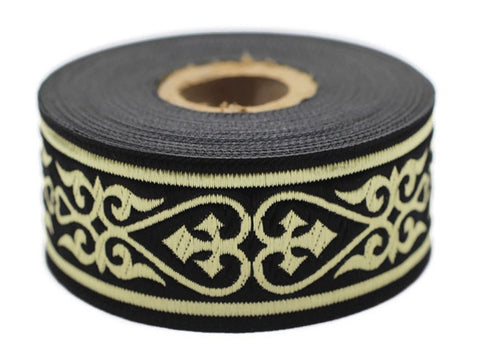 35 mm Royal Celtic Heart Jacquard ribbons, Gold/Black (1.37 inches), Jacquard trim, ribbon trim, trimming, sewing trims, 35068