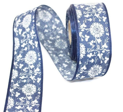 40 mm Blue embroidered Flower of snow trim 1.57 inches, vintage Ribbon, Craft Ribbon, Blue ribbon, vintage Ribbon,  NWBR