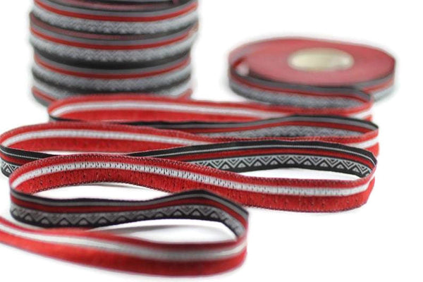 12 mm Red&Black Triangle Motive Jacquard ribbon (0.47 inches), ribbon trim, french ribbon, Jacquard trim, collar supplies