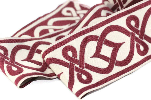70 mm Red Aztec Jacquard trim (2.75 inches), vintage Ribbon, Decorative Craft Ribbon, Sewing trim, Jacquard ribbon