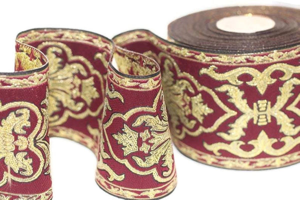 70 mm Red Chinese Jacquard trim (2.75 inches), Vintage Ribbon, Decorative Craft Ribbon, Sewing Trim, Jacquard ribbon