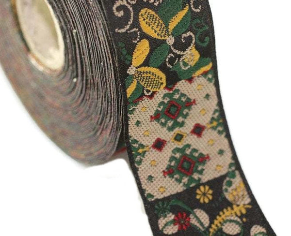 50 mm Green vintage Woven Jacquard Ribbon (1.96 inches), jacquard ribbon, ribbon, french ribbon, Jacquard trim, Vintage Pattern, 50935