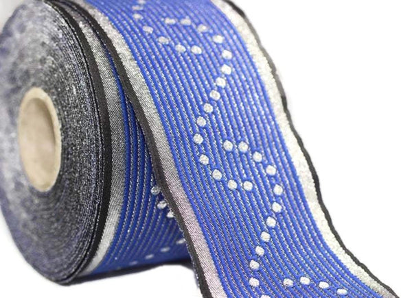 50 mm Blue Snake Design Ribbon (1.96 inches), Vintage Jacquard, Curved Pattern Ribbon, Sewing Trim, Jacquard Trim