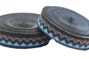 12 mm Blue/Brown triangle ribbon trim, 0.47inc, jacquard ribbons, french ribbon, Jacquard trim, sewing trim, Woven Ribbon, trimming, 12897