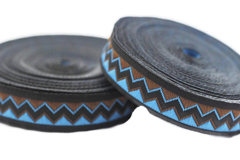 12 mm Blue/Brown triangle ribbon trim, 0.47inc, jacquard ribbons, french ribbon, Jacquard trim, sewing trim, Woven Ribbon, trimming, 12897