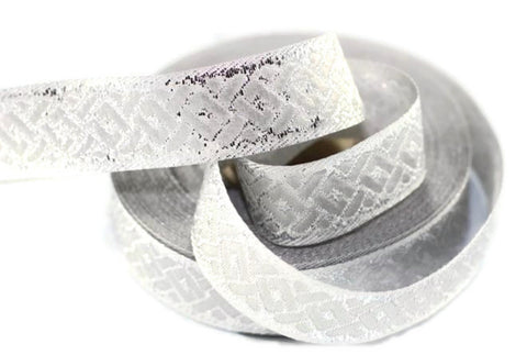 22 mm Silver Jacquard ribbons (0.86 inches, spiral emboried Jacquard trim, Sewing, Jacquard trim, spiral ribbons, dog collars