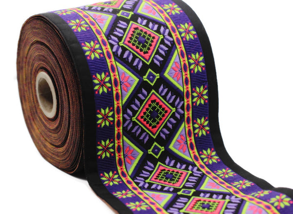 100 mm Purple Geometric Motif Ribbon (3.93 inches), Vintage Jacquard, Sewing Trim, Huge Trim, Large ribbon, Jacquard trim, 100996
