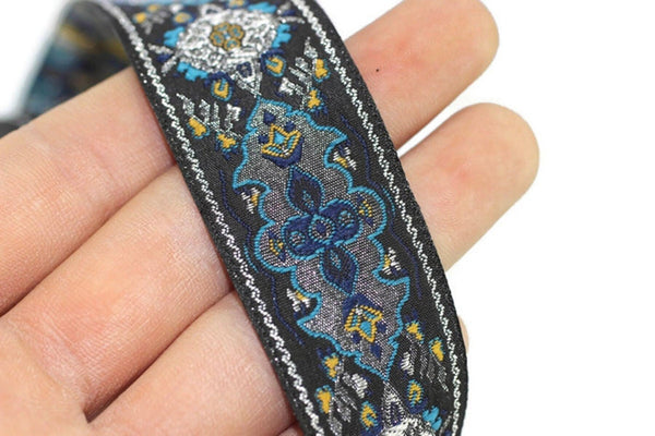 28 mm Blue / Black European motive Jacquard trim (1.10 inches, vintage Ribbon, Decorative Craft Ribbon, vintage Ribbon Trim, ribbon, 28591