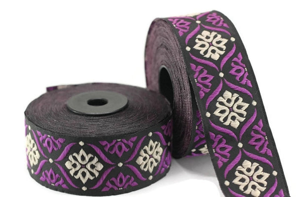 35 mm Cream/Lilac Mediterranean Ribbon (1.37 inches), Jacquard ribbon,  jacquard trim, fabric wide trims, craft supplies, trim, 35973