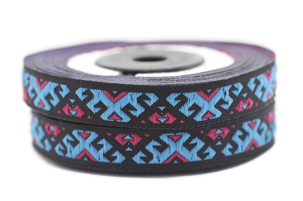 12 mm Blue/Purple embroidered ribbon trim, 0.47nc, jacquard ribbon, french ribbon, Jacquard trim, sewing trim, Woven Ribbon, trimming, 12895