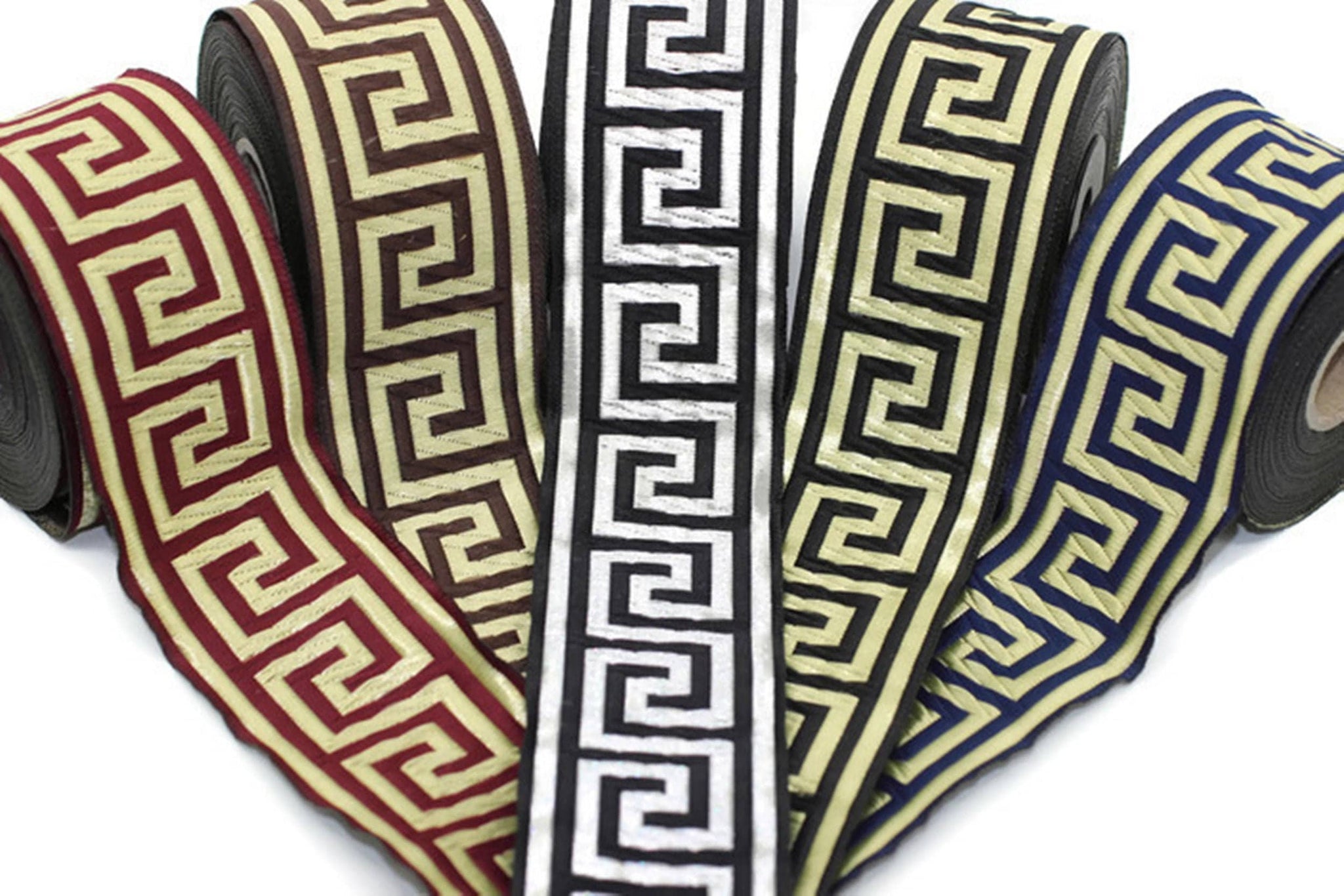 35 mm Greek Key ribbons (1.37 inches), ribbon trim, otantic ribbon, jacquard ribbons, fabric ribbon, vintage trim, geometric ribbons, 35062