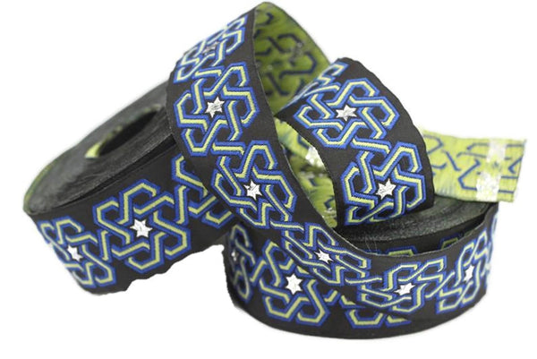35 mm Stars motive Blue jacquard ribbons (1.37 inches) Fabric trim, jacquard trim, craft supplies, collar supply, jacquard border, 35974