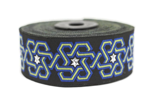 35 mm Stars motive Blue jacquard ribbons (1.37 inches) Fabric trim, jacquard trim, craft supplies, collar supply, jacquard border, 35974