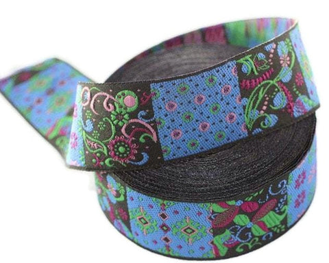 50 mm Blue vintage Woven Jacquard ribbons (1.96 inches), Sewing trim, french ribbon, Jacquard trim, Vintage Pattern, 50935